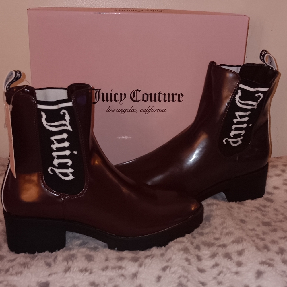 Juicy Couture One Up Chelsea Chunky Heel Burgundy Ankle Boots Women Size 7.5 - Picture 6 of 9